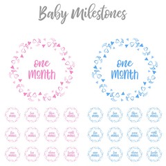 Baby milestones with baby feet and heart vector illustration