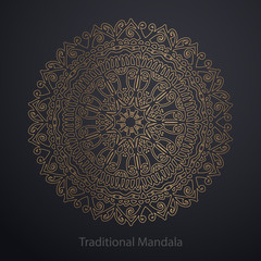 Gold mandala on black background. Ethnic pattern.
