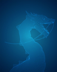 vector long dragon snake on a deep dark blue background in square 3D polygon style