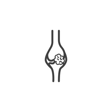 Osteogenic sarcoma line icon. Bone with tumor linear style sign for mobile concept and web design. Knee bones cancer outline vector icon. Symbol, logo illustration. Vector graphics