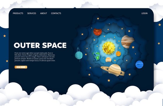 Outer space vector website landing page design template