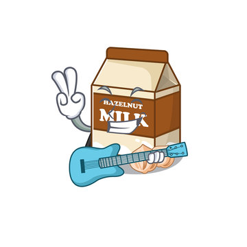 A picture of hazelnut milk playing a guitar