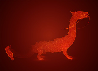 vector long dragon snake on red background in 3d polygon style