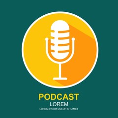 The microphone icon in a fashionable flat style . Logo, application, user interface. Podcast radio icon.vector design