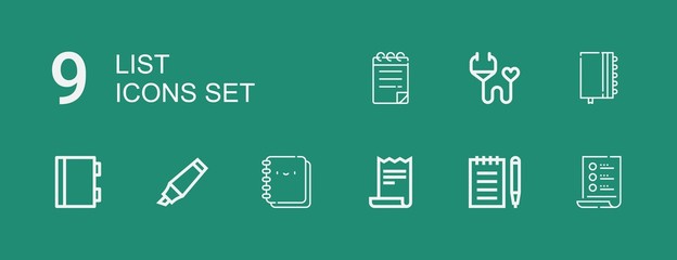 Editable 9 list icons for web and mobile