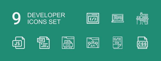 Editable 9 developer icons for web and mobile