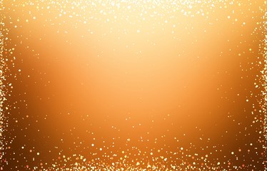 Golden glitter frame on gold blur background. Holiday luxury glow texture. Christmas festive illustration.