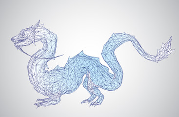 vector long dragon snake isolated on white background in 3d polygon style
