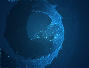 vector long dragon snake on a deep dark blue background in the style of triangular polygons and glowing crystals