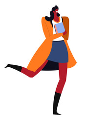 Student with books or copybooks, woman with publications