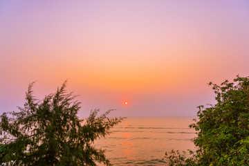 Fototapeta na wymiar Beautiful nature with tree around sea ocean beach at sunset or sunrise time