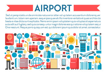 Traveling and flight, airport banner, airplane staff and Customs equipment