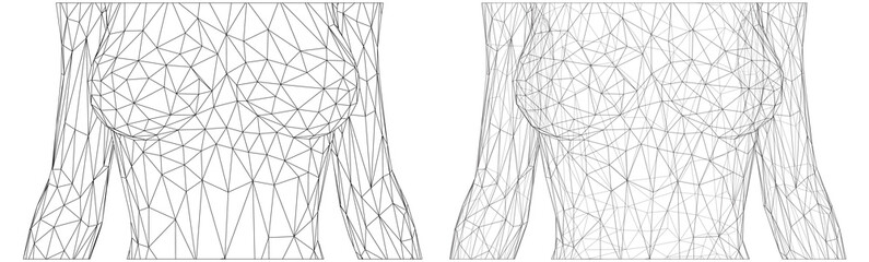 set of vector 3d female bodies, thin line style