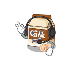 Happy hazelnut milk mascot design style wearing headphone
