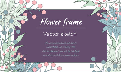 Vector text banner, floral illustration of flowers and leaves in vintage style. Spring card for congratulations and invitations.