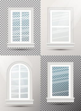 Four Closed Realistic Glass Windows with Shadows.