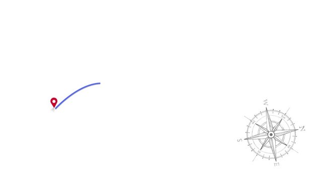 Animated route map with a compass rotating at the lower right corner.