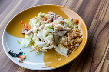 Steamed blue crab legs with spicy dip. Steamed Crab Legs with Thai spicy seafood sauce. delicious Steamed Crab Oars thai food. Blue swimming crab.