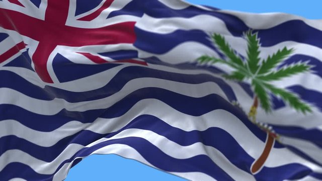 4k British Indian Ocean Territory BIOT National flag slow seamless waving with visible wrinkles in wind blue sky background.digital rendering-animation loop.