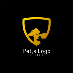 Pet logo with shield design illustration, Animal logo