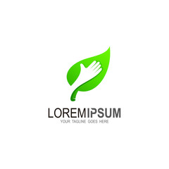 Leaf logo and hand design illustration