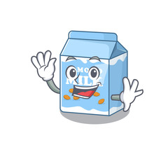 Fototapeta premium Waving friendly almond milk mascot design style
