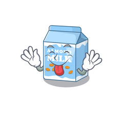 Funny almond milk mascot design with Tongue out