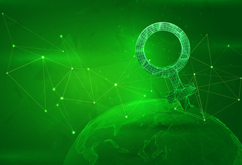 Object over a polygonal planet, on a green background. global data calculation © coffeemill