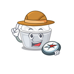 Sour cream experienced Explorer using a compass