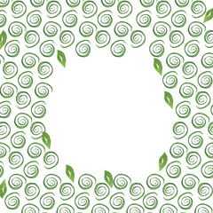 round frame of green curls and leaves on a white background