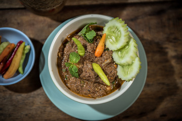 Crab paste chili spicy with fresh vegetable, Thai cuisine,Thai spicy healthy food, E-San Food, Thailand local food