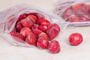 Frozen strawberries in bags