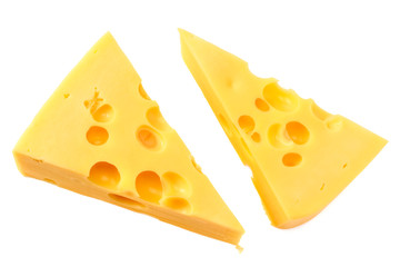 piece of cheese isolated on white background. top view