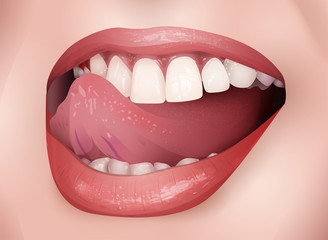vector smile with open mouth and gesture of tongue, realistic fashion illustration