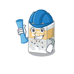 A success of rice milk Architect having blue prints and blue helmet