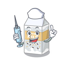 A rice milk hospitable Nurse character with a syringe