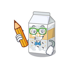 A smart Student rice milk character holding pencil