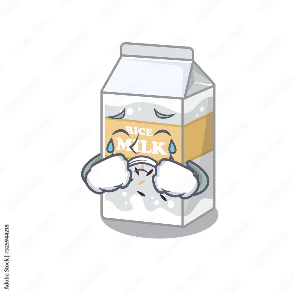 Sticker Rice milk cartoon character concept with a sad face