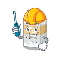 cartoon character style Rice milk working as an automotive