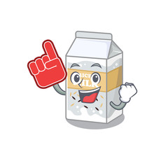 A picture of Rice milk mascot cartoon design holding a Foam finger