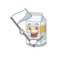 Funny Rice milk cartoon character style holding a standing flag