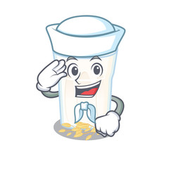 Oats milk cartoon concept Sailor wearing hat