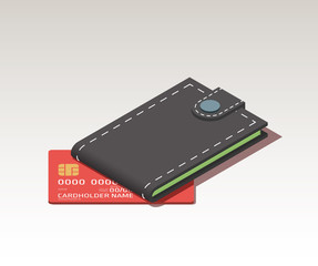 wallet and plastic credit card isometric icon isolated on white background Created For Mobile, Web, Decor, Print Products, Applications. design banner illustration