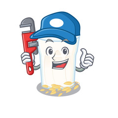 A cute picture of oats milk working as a Plumber