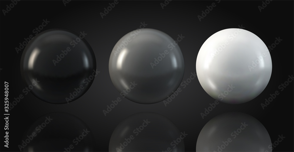 Wall mural set of vector spheres and balls on a white background with a shadow.