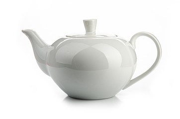 a white teapot on a white background, isolated