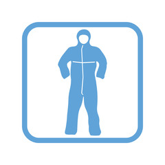 Protective suit, icon. Square blue sign. Vector illustration on white background.