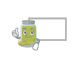 Fototapeta premium Thumbs up of pumpkin seed butter cartoon design having a board