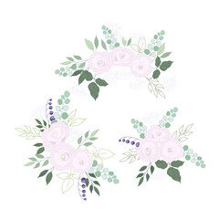 Delicate roses and leaves. Vector illustration.