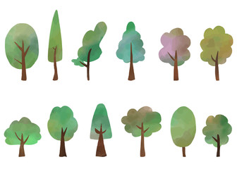 Fototapeta premium Set of trees, watercolor texture